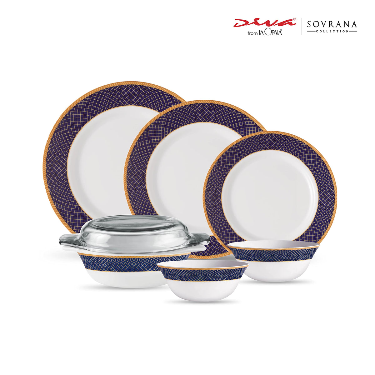 La Opala Diva Sovrana Regent Blue Opalware Dinner Set (35 Pieces)