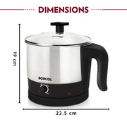 Borosil Omni Stainless Steel Multi-Purpose Electric Kettle, Silver & Black (1L, 600W)