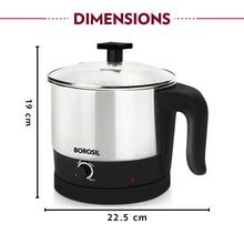 Borosil Omni Stainless Steel Multi-Purpose Electric Kettle, Silver & Black (1L, 600W)
