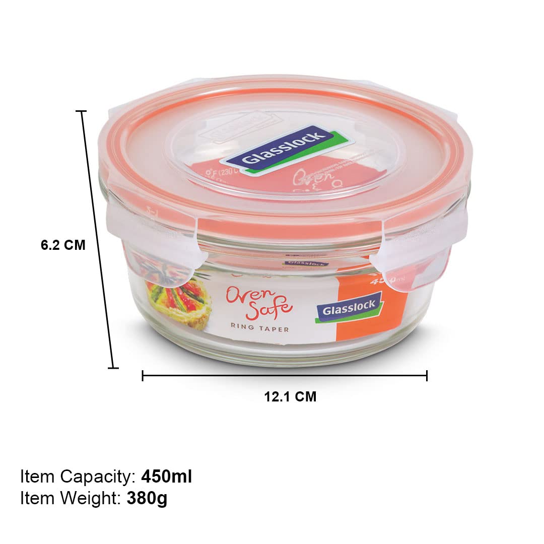 Glasslock Ring Taper Round Glass Container (450 ml)