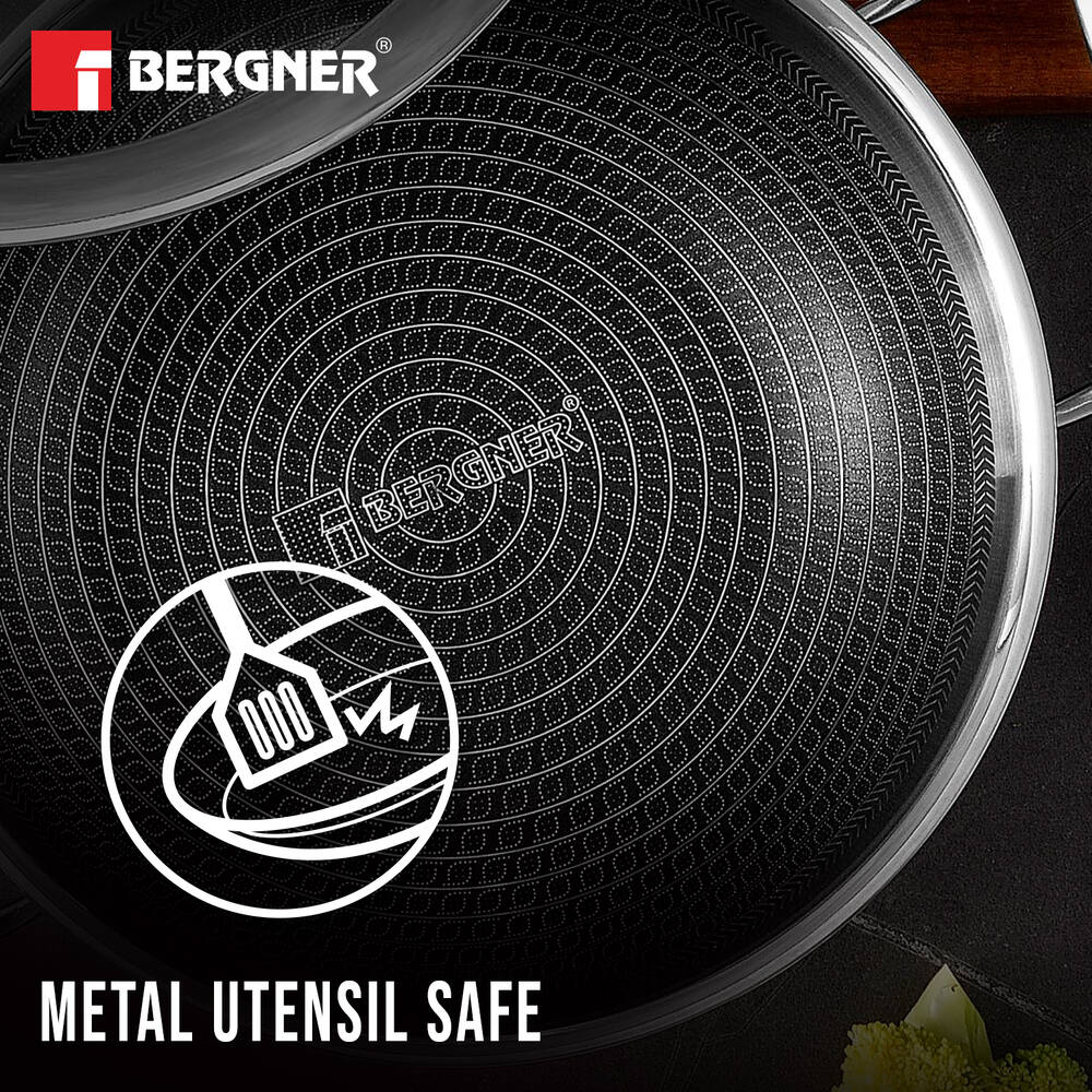 Bergner Hi-Tech Prism Kadai with Glass Lid (1.5L, 20 cm)