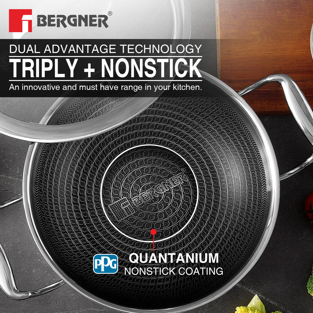 Bergner Hi-Tech Prism Kadai with Glass Lid (1.5L, 20 cm)