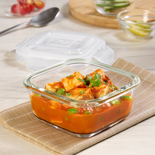 Borosil Klip N Store Square Glass Container (400 ml)