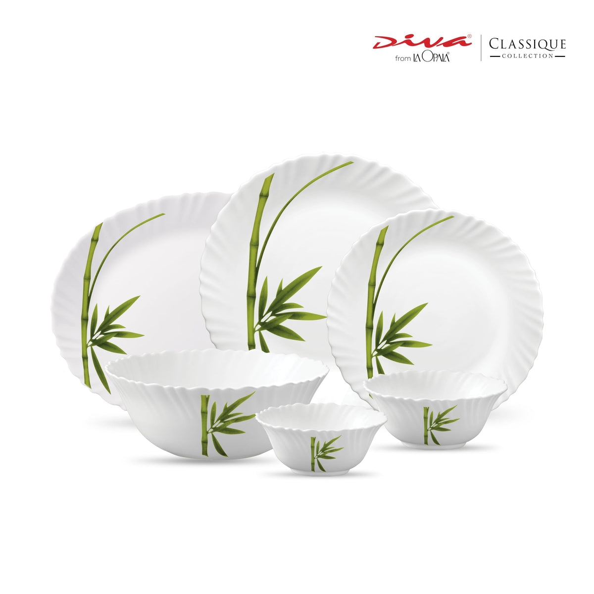 La Opala Diva Classique Fluted Green Opalware Dinner Set (27 Pieces)