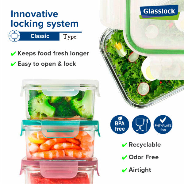 Glasslock Classic Rectangle Glass Container (2000 ml)