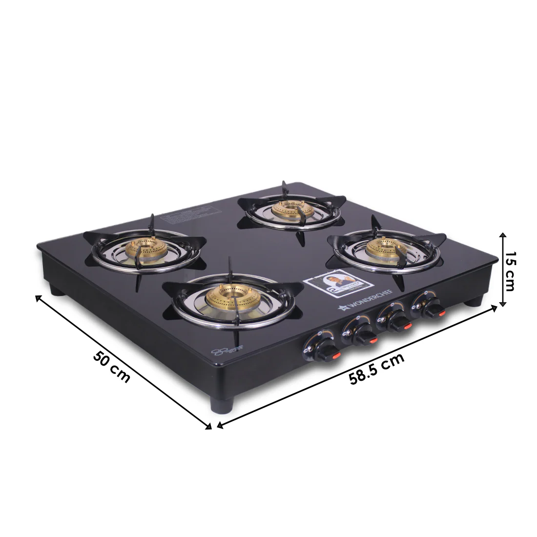 Wonderchef Ultima Glass Top Gas Stove (4 Burner, Manual Ignition)