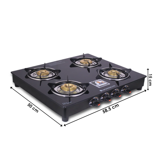 Wonderchef Ultima Glass Top Gas Stove (4 Burner, Manual Ignition)