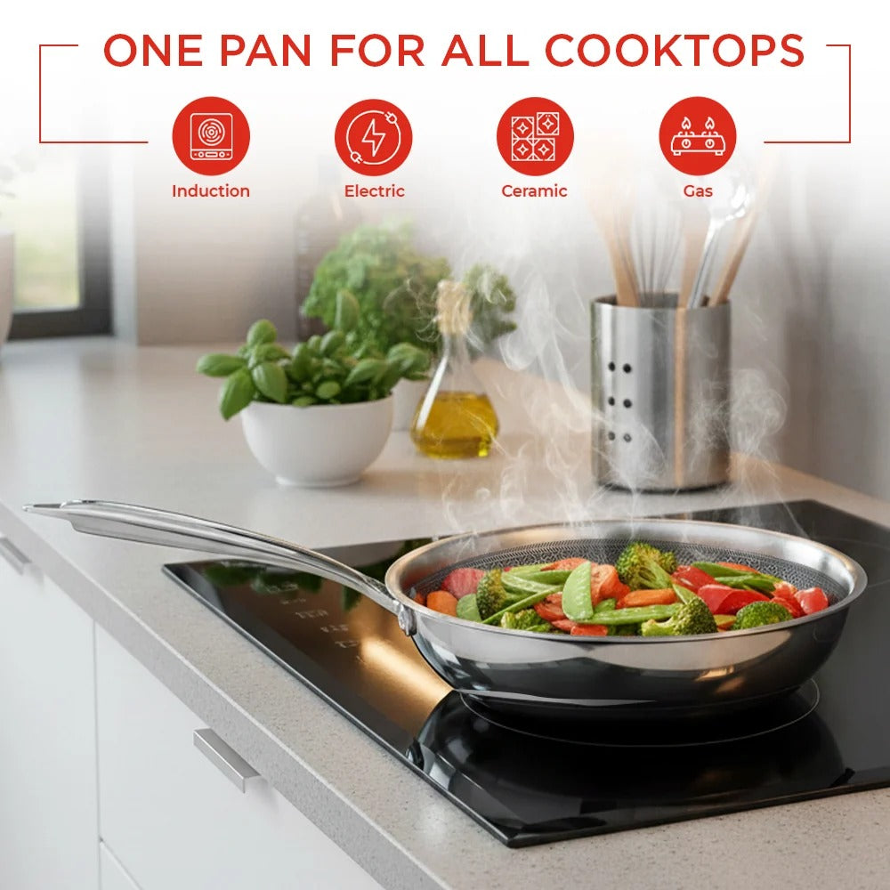 Vinod Platinum Triply Stainless Steel SAS Pro FryPan (22 cm)