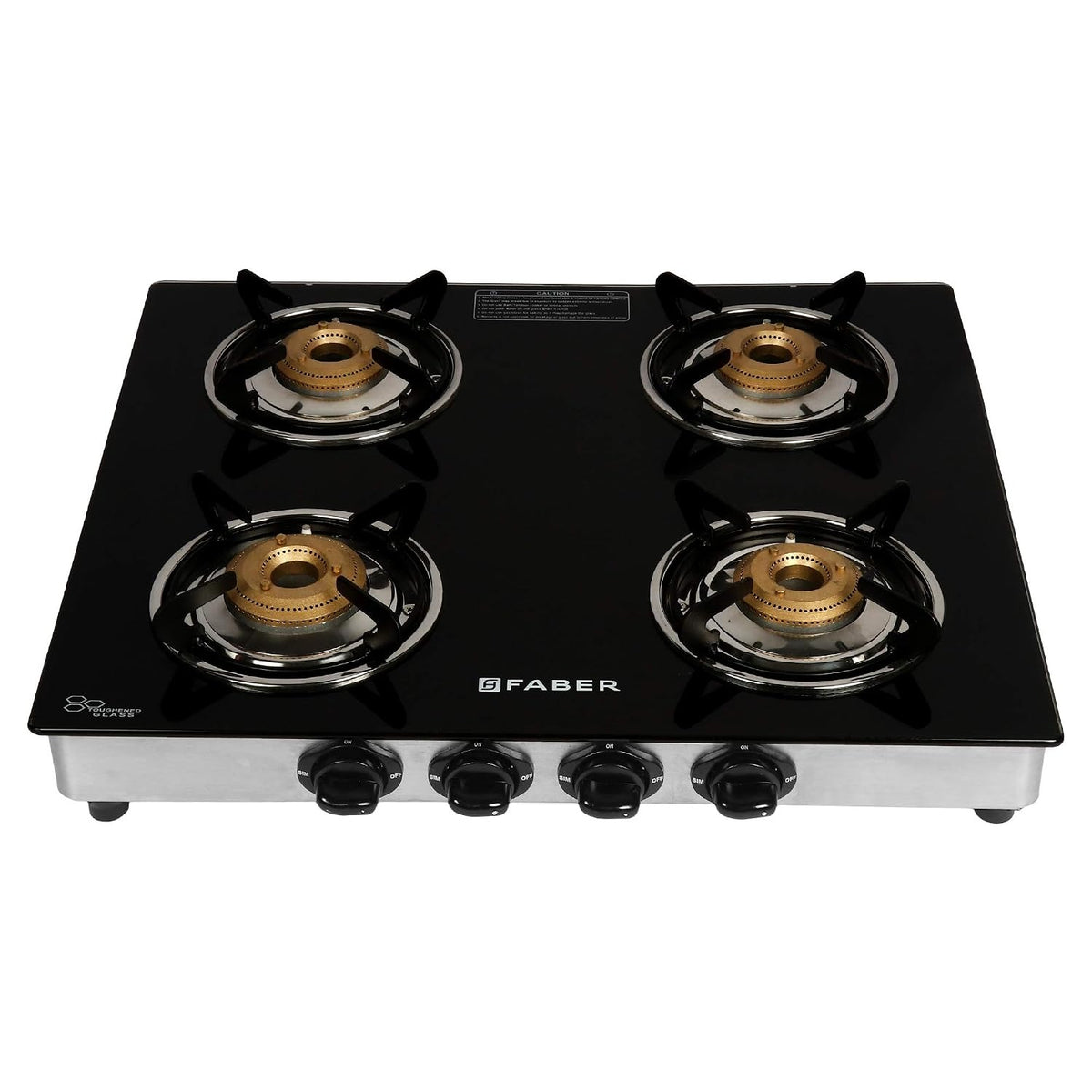 Faber Splendor Glass Top Gas Stove (4 Burner, Manual Ignition)