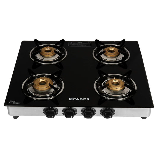 Faber Splendor Glass Top Gas Stove (4 Burner, Manual Ignition)