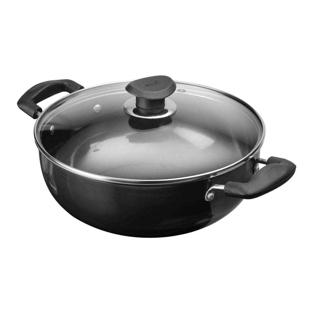 Vinod Hard Anodised Deep Kadai with Glass Lid (18 cm)