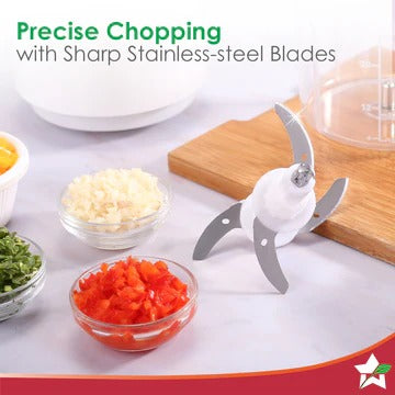 Wonderchef Nutri Chop Pearl Electric Meat & Vegetable Chopper (700 ml Bowl, 4 Stainless Steel Blades)