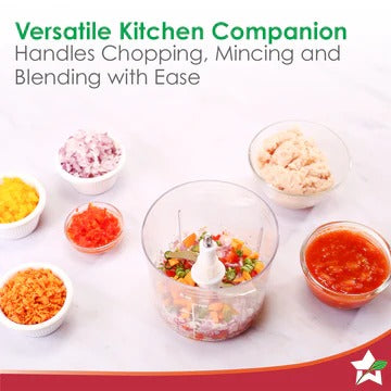 Wonderchef Nutri Chop Pearl Electric Meat & Vegetable Chopper (700 ml Bowl, 4 Stainless Steel Blades)