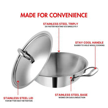 Vinod Platinum Triply Stainless Steel Extra Deep Kadai with Lid (28 cm) (4.8 L)