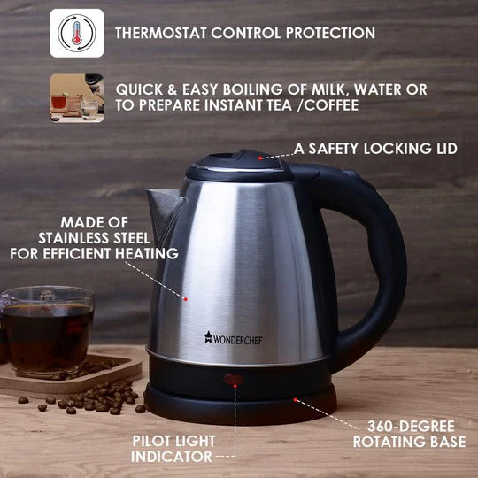 Wonderchef Crescent Electric Kettle (Silver, 1.5 Litre)