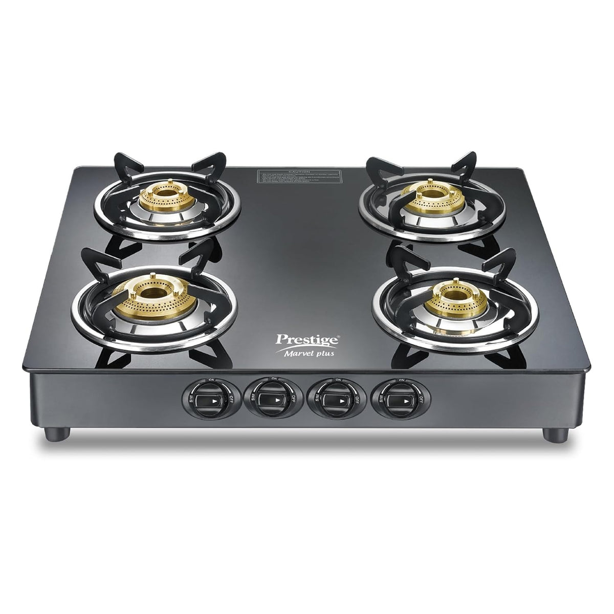 Prestige Marvel Plus Glass Top Gas Stove (4 Burner, Manual Ignition)