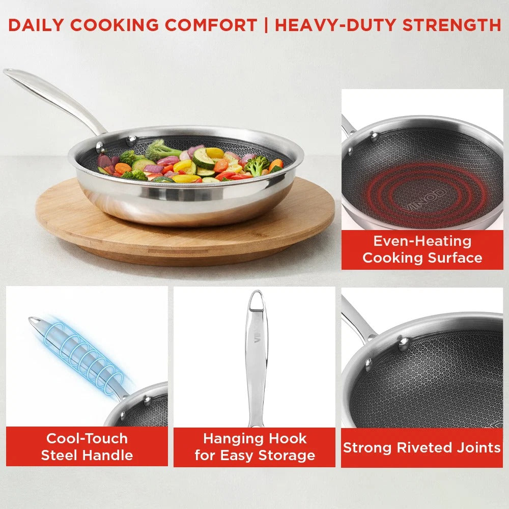 Vinod Platinum Triply Stainless Steel SAS Pro FryPan (24 cm)