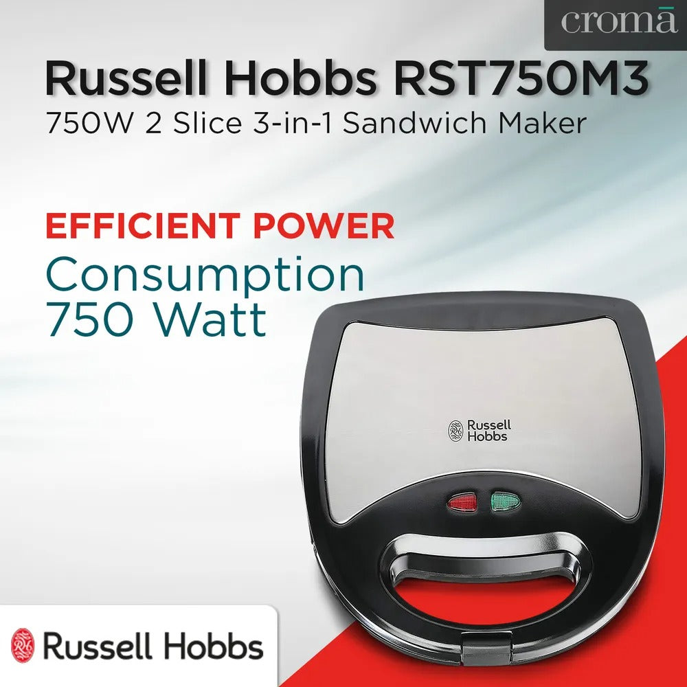 Russell Hobbs 3-in-1 Sandwich Maker (Black & Silver, 750W)