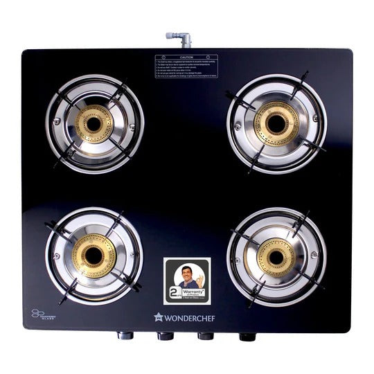 Wonderchef Ultima Glass Top Gas Stove (4 Burner, Manual Ignition)