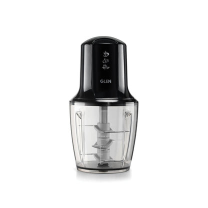 Glen Turbo Plus Electric Vegetable Chopper, 3 Stainless Steel Blades (600 ml Large Bowl, Black)