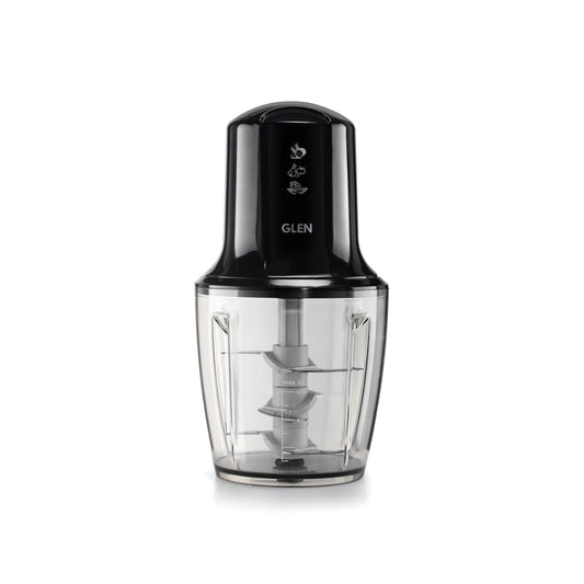 Glen Turbo Plus Electric Vegetable Chopper, 3 Stainless Steel Blades (600 ml Large Bowl, Black)