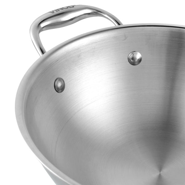 Vinod Platinum Triply Stainless Steel Kadai with Lid, Induction Friendly (12 L)