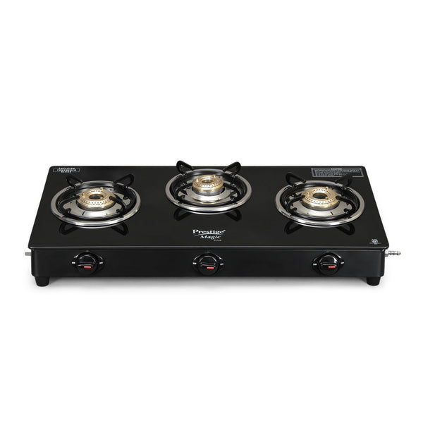 Prestige Magic Plus Glass Top Gas Stove (3 Burner, Manual Ignition)