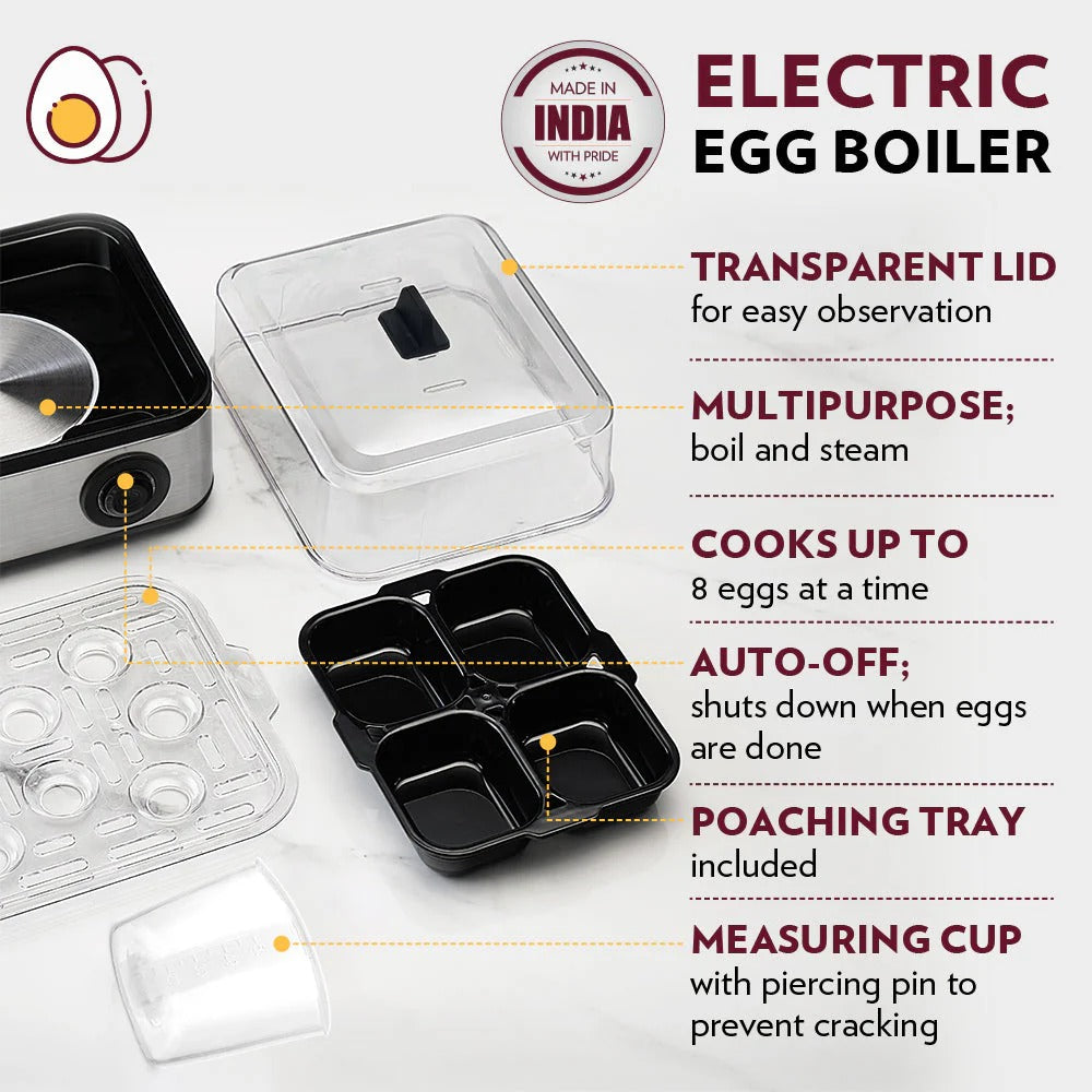 Borosil Electric Plus Egg Boiler (8 Egg Capacity, 500W)