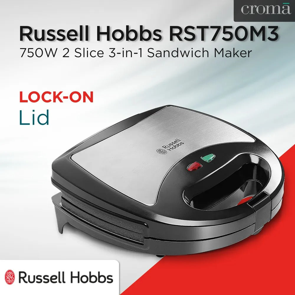 Russell Hobbs 3-in-1 Sandwich Maker (Black & Silver, 750W)