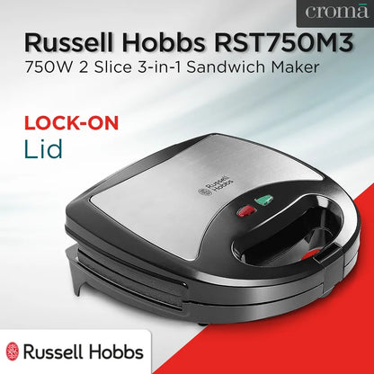 Russell Hobbs 3-in-1 Sandwich Maker (Black & Silver, 750W)