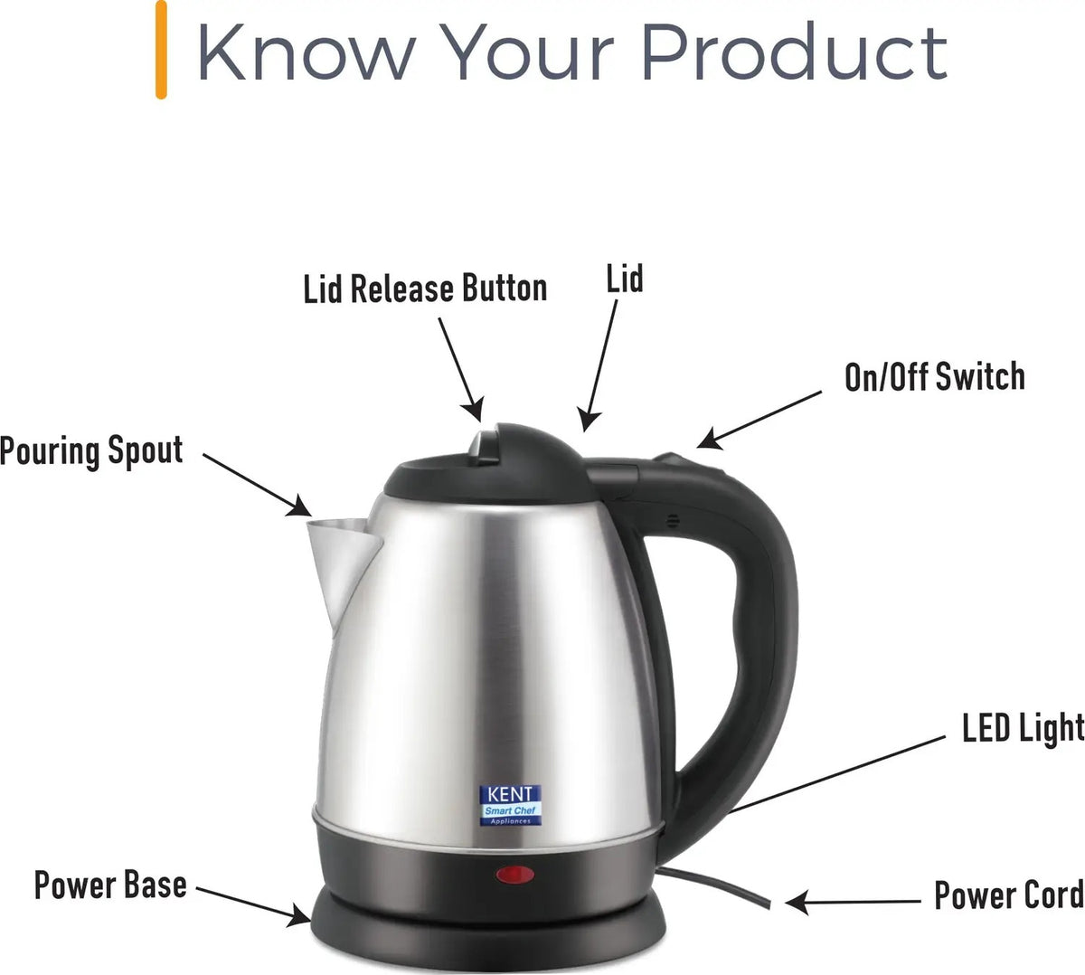 Kent Vogue SS Electric Kettle (Silver & Black, 1.2 Litre)