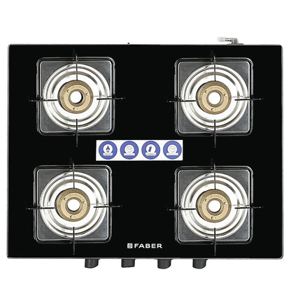 Faber Supreme Plus Glass Top Gas Stove (4 Burner, Manual Ignition)