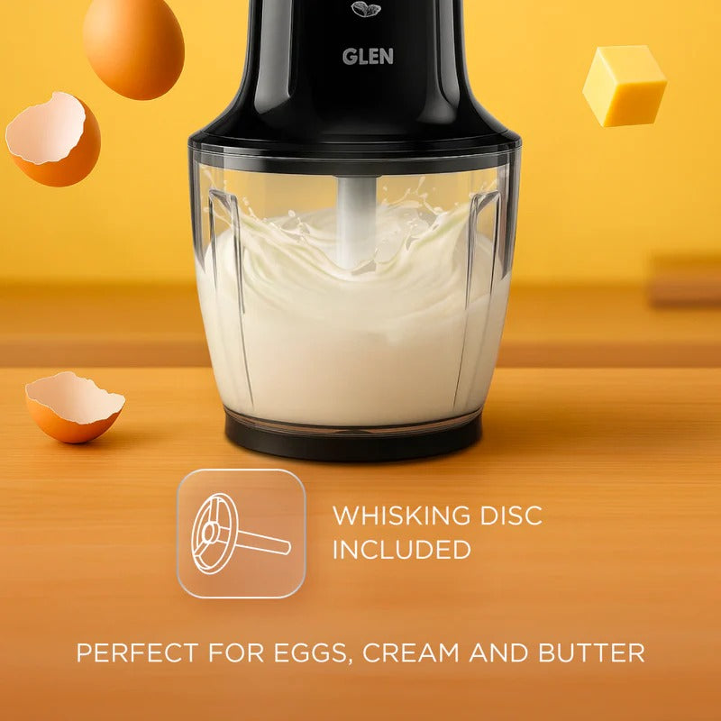 Glen Turbo Plus Electric Vegetable Chopper, 3 Stainless Steel Blades (600 ml Large Bowl, Black)