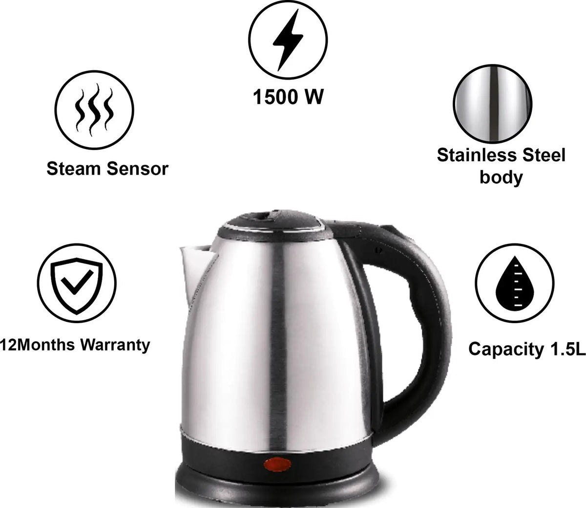 Pringle EK-600 DLX Electric Kettle (Silver, 1.5 Litre)