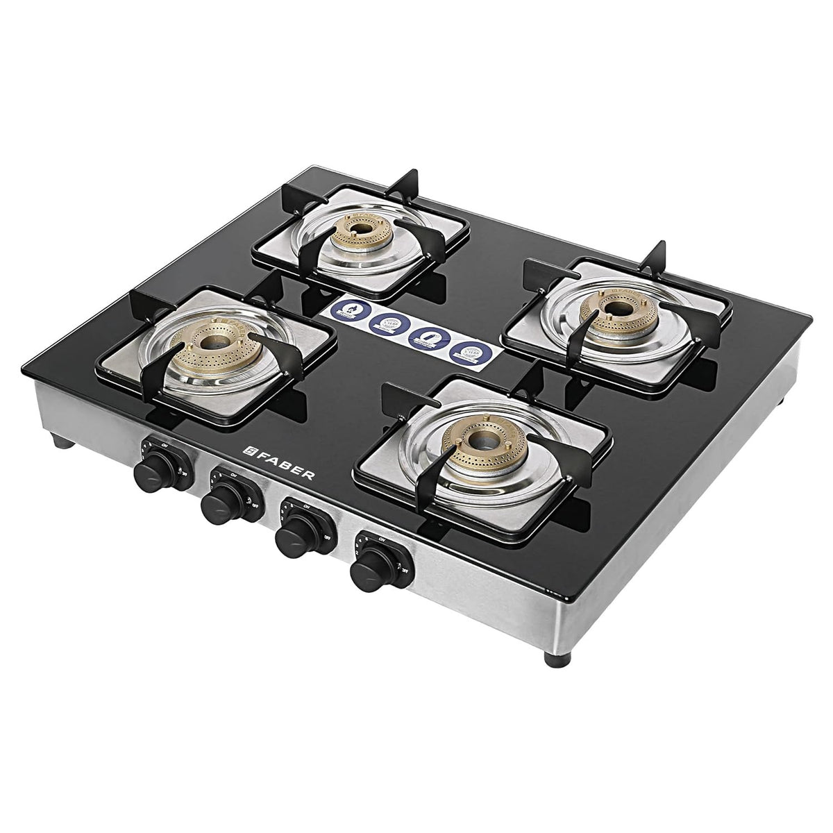Faber Supreme Plus Glass Top Gas Stove (4 Burner, Manual Ignition)