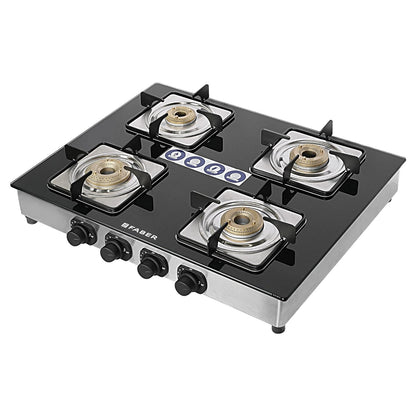 Faber Supreme Plus Glass Top Gas Stove (4 Burner, Manual Ignition)