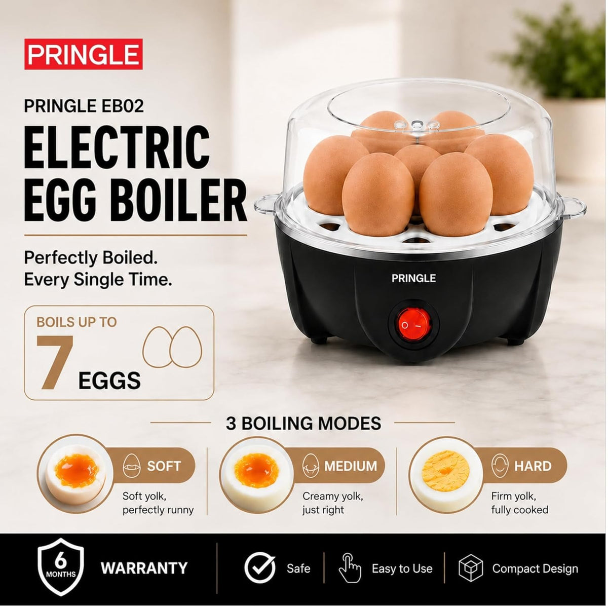 Pringle EB02 Electric Egg Boiler (7 Egg Capacity, 350W)
