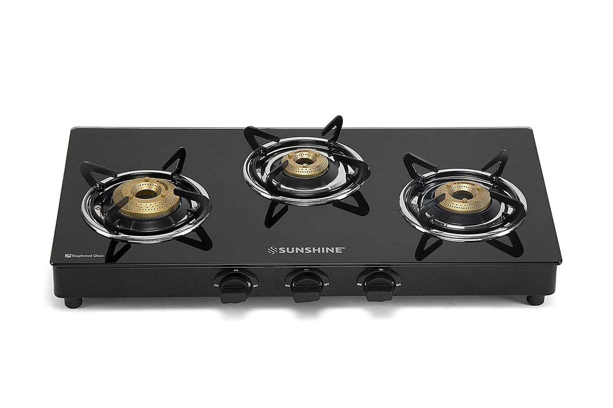 Sunshine Pulsar Glass Top Gas Stove (3 Burner, Manual Ignition)