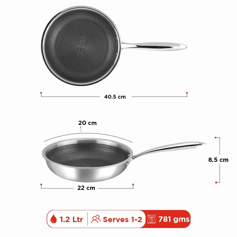 Vinod Platinum Triply Stainless Steel SAS Pro FryPan (20 cm)