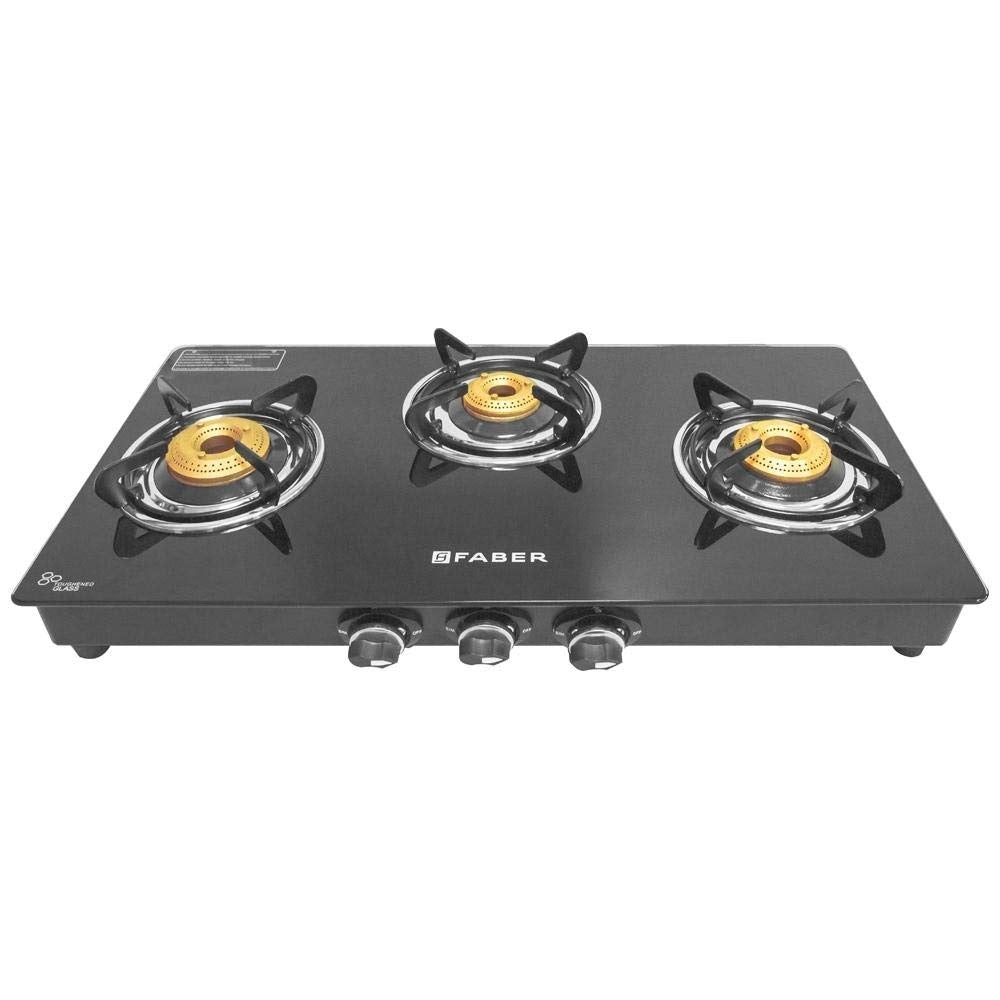 Faber Splendor Glass Top Gas Stove (3 Burner, Manual Ignition)