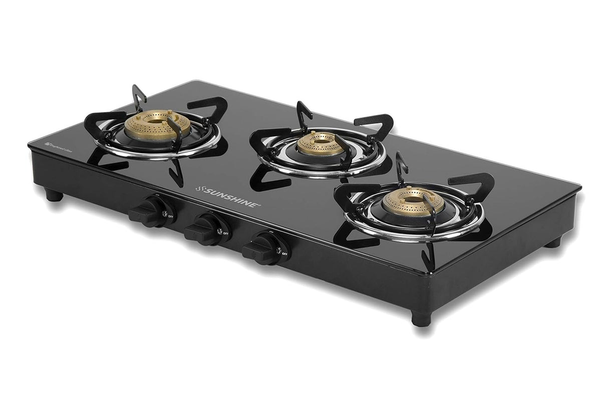 Sunshine Pulsar Glass Top Gas Stove (3 Burner, Manual Ignition)