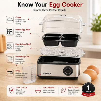 Pringle 2-in-1 Egg Boiler & Poacher (6 Egg Capacity & 4 Egg Poacher, 550W)