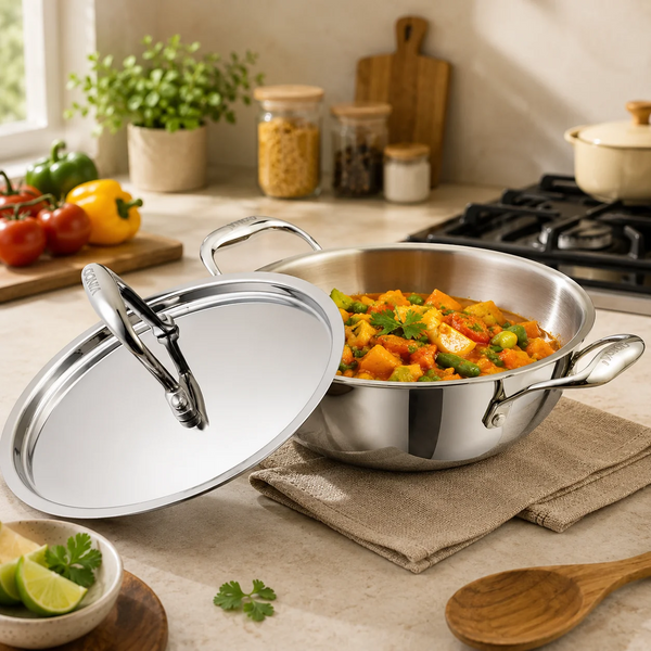 Vinod Platinum Triply Stainless Steel Extra Deep Kadai with Lid (18 cm) (1.2 L)