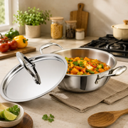 Vinod Platinum Triply Stainless Steel Extra Deep Kadai with Lid (24 cm) (3.2 L)