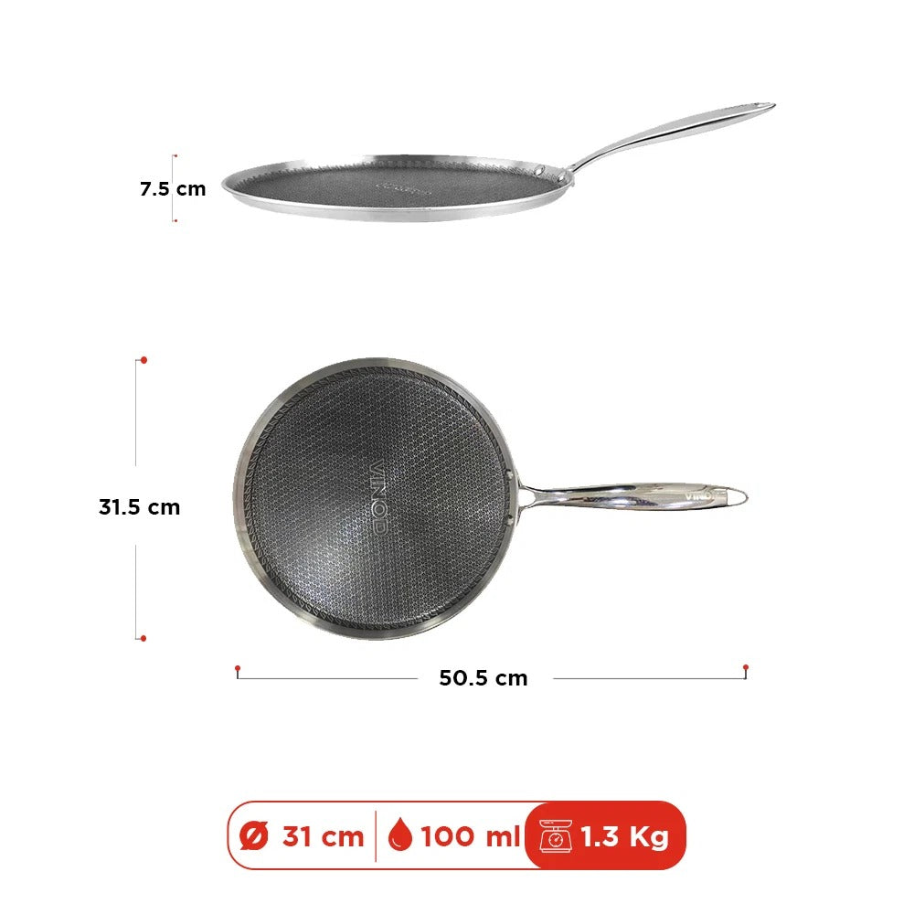 Vinod Platinum Triply Stainless Steel SAS Pro Dosa Tawa (31 cm)