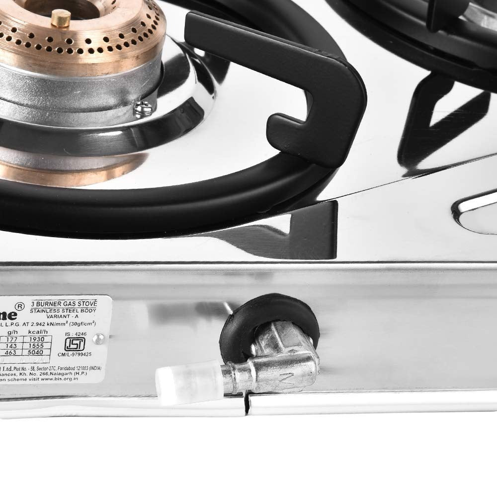 Sunflame Shakti Stainless Steel Gas Stove (3 Burner, Manual Ignition)
