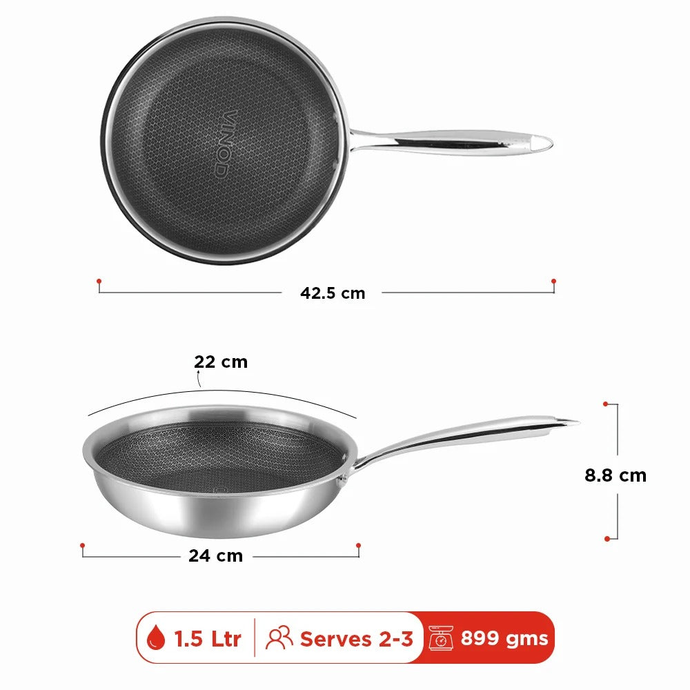 Vinod Platinum Triply Stainless Steel SAS Pro FryPan (22 cm)
