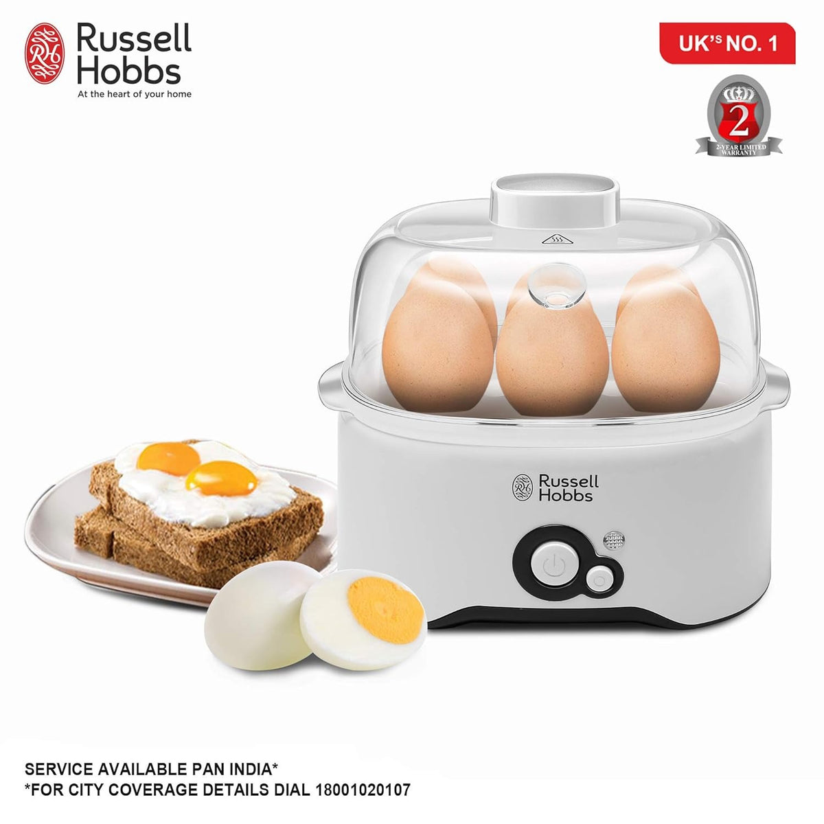 Russell Hobbs Fully Automatic Egg Cooker (6 Egg Capacity & 2 Egg Poaching Pans, 300W)