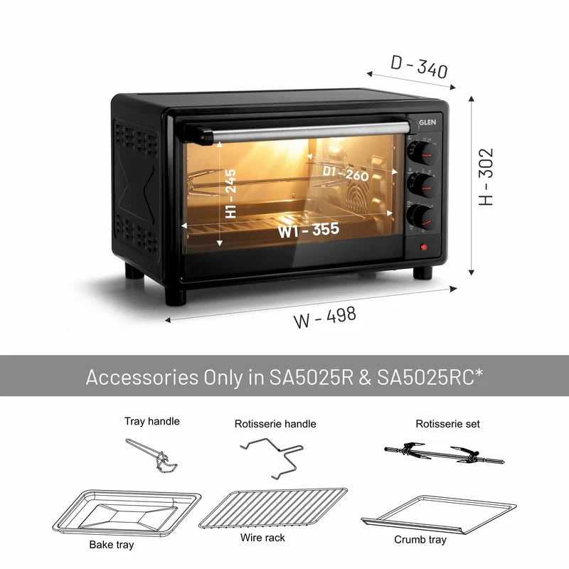 Glen Oven Toaster Griller (OTG) (25 Litre, Black)