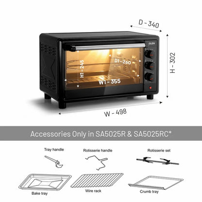 Glen Oven Toaster Griller (OTG) (25 Litre, Black)